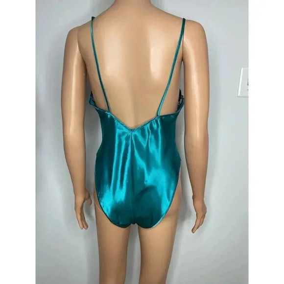 Vintage Victoria’s Secret Gold label Satin Lace Lingerie Teddy size S Teal/Black - Picture 2 of 10